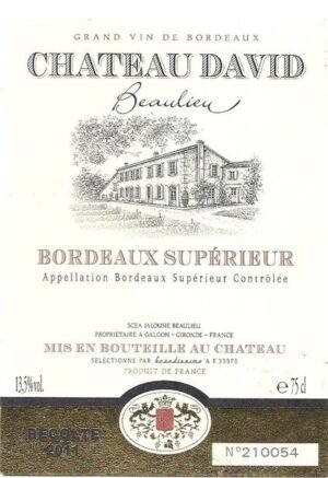 CHATEAU DAVID BEAUTIFUL BORDEAUX SUPERIEUR 750