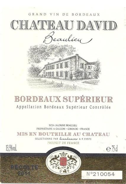 CHATEAU DAVID BEAUTIFUL BORDEAUX SUPERIEUR 750